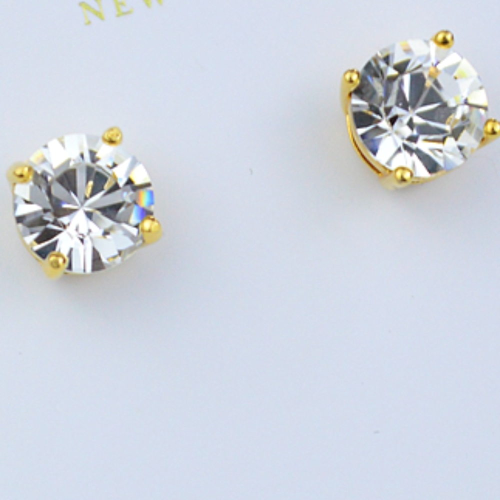 Gold Clear Stone Stud Earrings